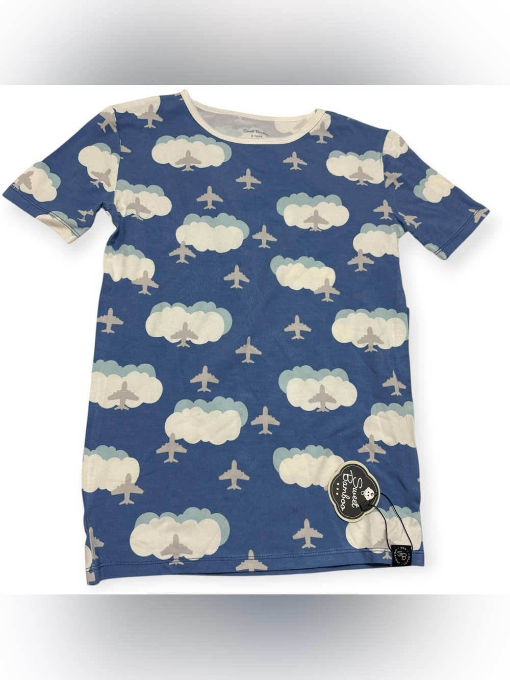 Sweet Bamboo NWT Kids Cloud & Airplane Print Short Sleeve PajamaTop size 9 years